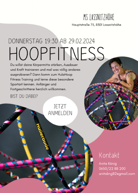 Flyer vom Hoopfitnesskurs in der MS Lassnitzhöhe